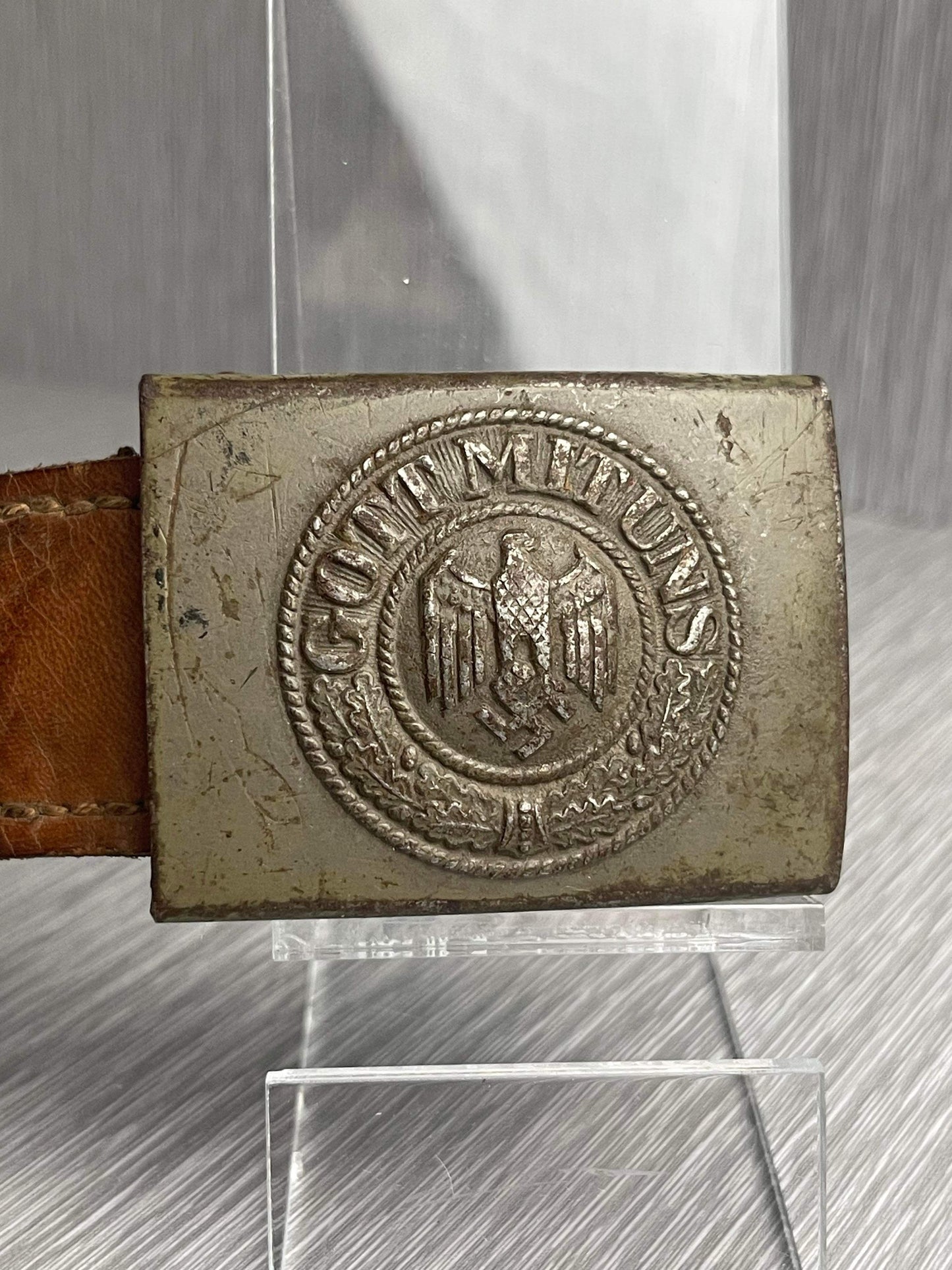 GERMAN WW2 HEER PAINTED STEEL BELT BUCKLE BY GEBBRÜDER SCHNEIDER, WIEN 1940