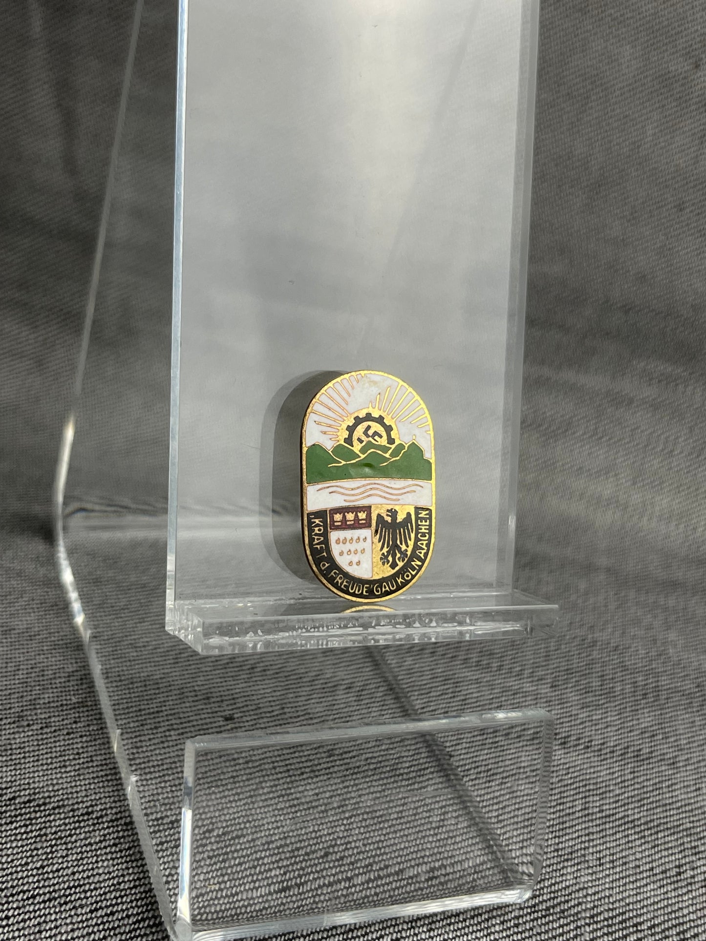 GERMAN WW2 KDF "NS GEMEINSCHAFT KRAFT DURCH FREUDE - STRENGTH THROUGH JOY” GAU KÖLN BADGE/PIN