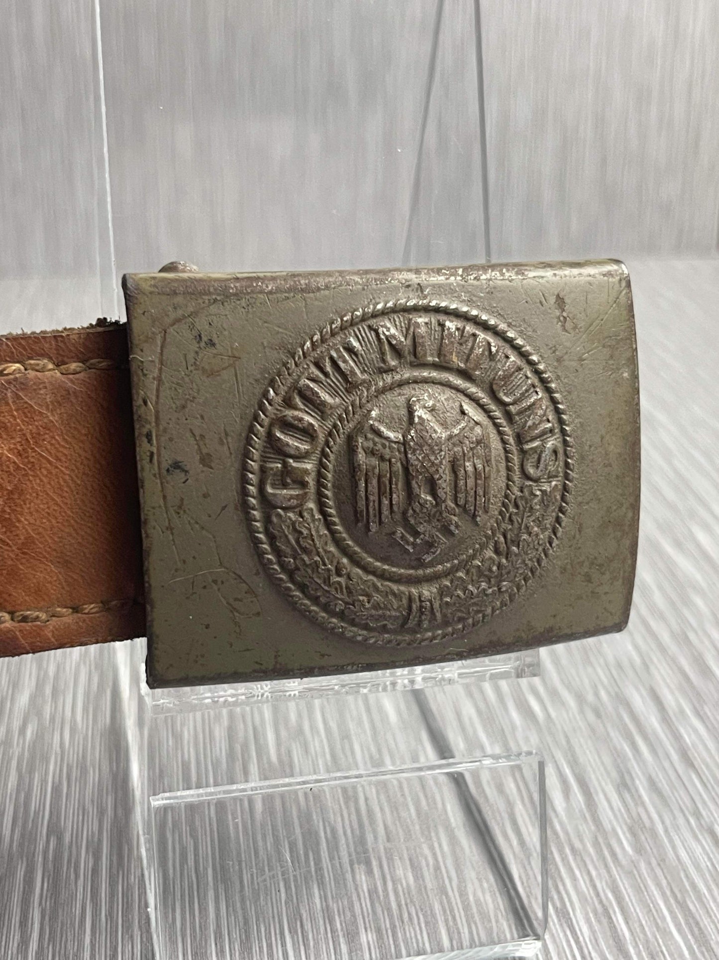 GERMAN WW2 HEER PAINTED STEEL BELT BUCKLE BY GEBBRÜDER SCHNEIDER, WIEN 1940