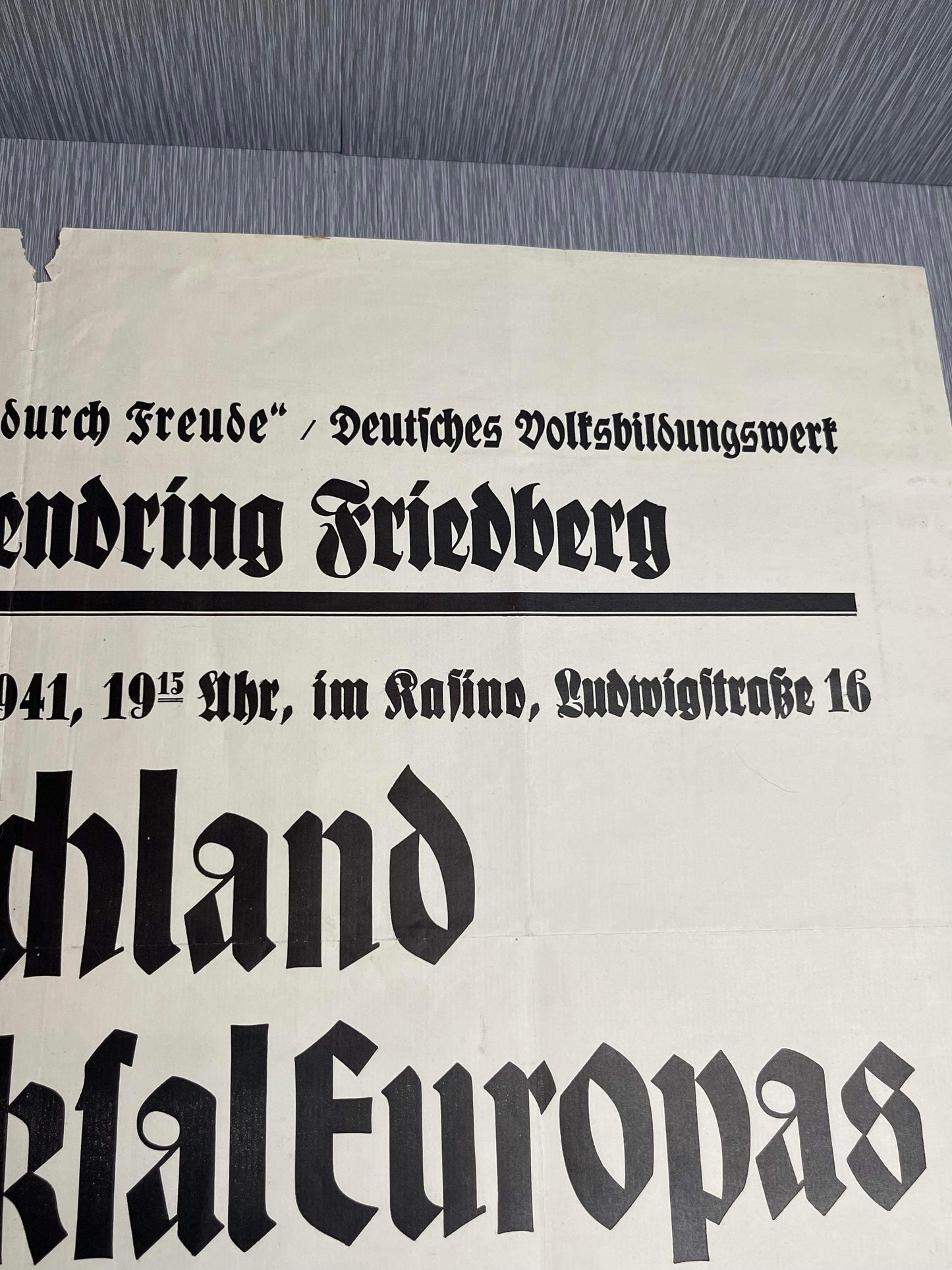 GERMAN WW2 1941 KDF NS COMMUNITY 'NATIONAL EDUCATION CENTER' POSTER ADVERTISING LECTURE & COMEDY SHOW AT CASINO HOTEL TRAPP