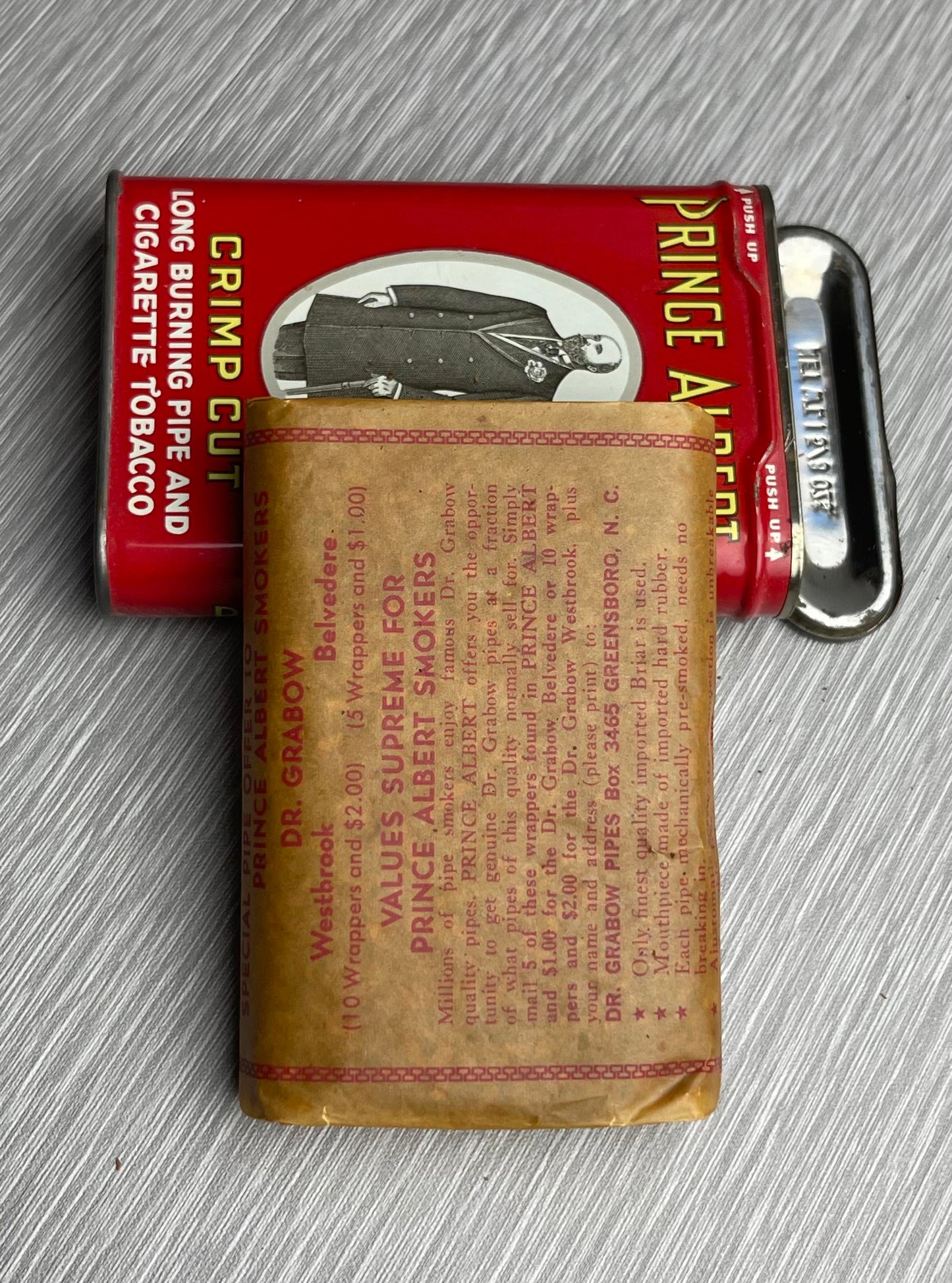 PRINCE ALBERT CRIMP CUT LONG BURNING PIPE & CIGARETTE TOBACCO IN ORIGINAL TIN MID 20TH CENTURY