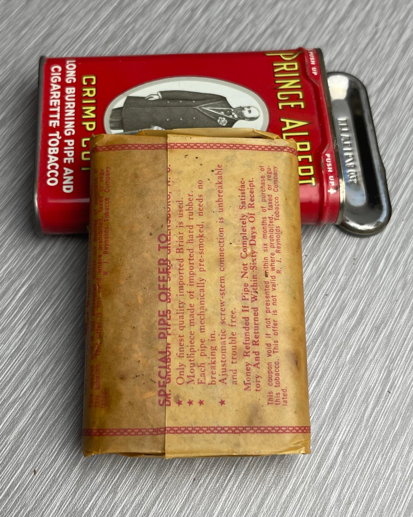 PRINCE ALBERT CRIMP CUT LONG BURNING PIPE & CIGARETTE TOBACCO IN ORIGINAL TIN MID 20TH CENTURY