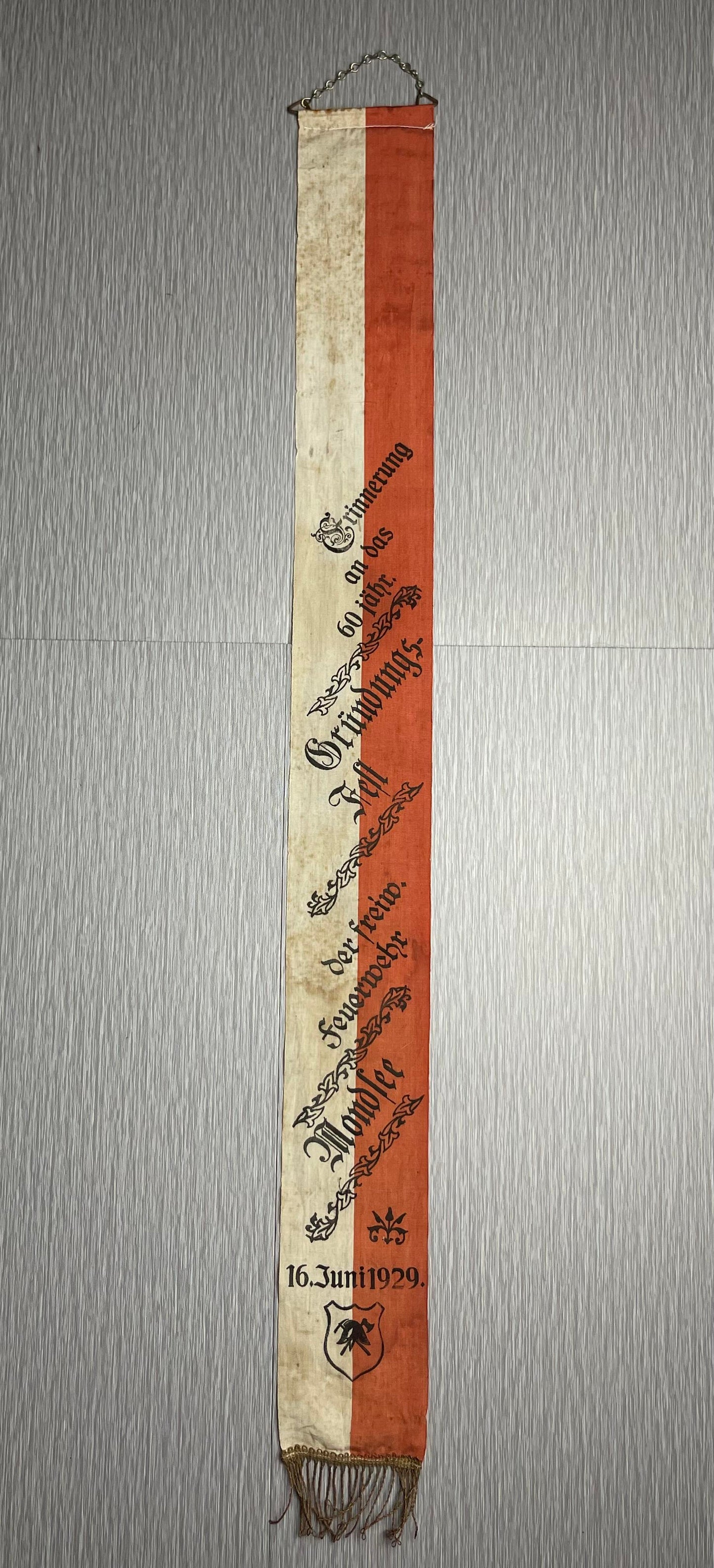 GERMAN WW2 MONDSEE VOLUNTEER FIRE DEPARTMENT 60TH ANNIVERSARY 1929 FLAG/BANNER