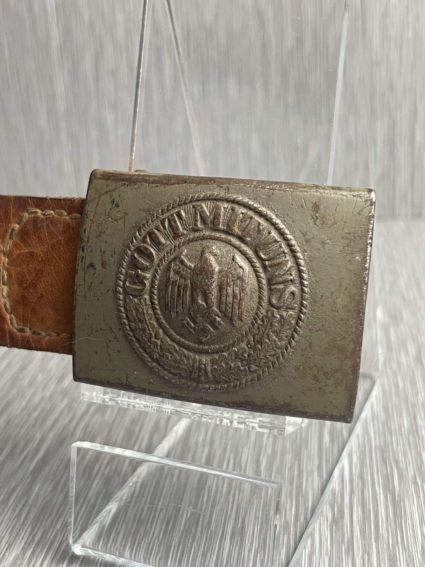 GERMAN WW2 HEER PAINTED STEEL BELT BUCKLE BY GEBBRÜDER SCHNEIDER, WIEN 1940