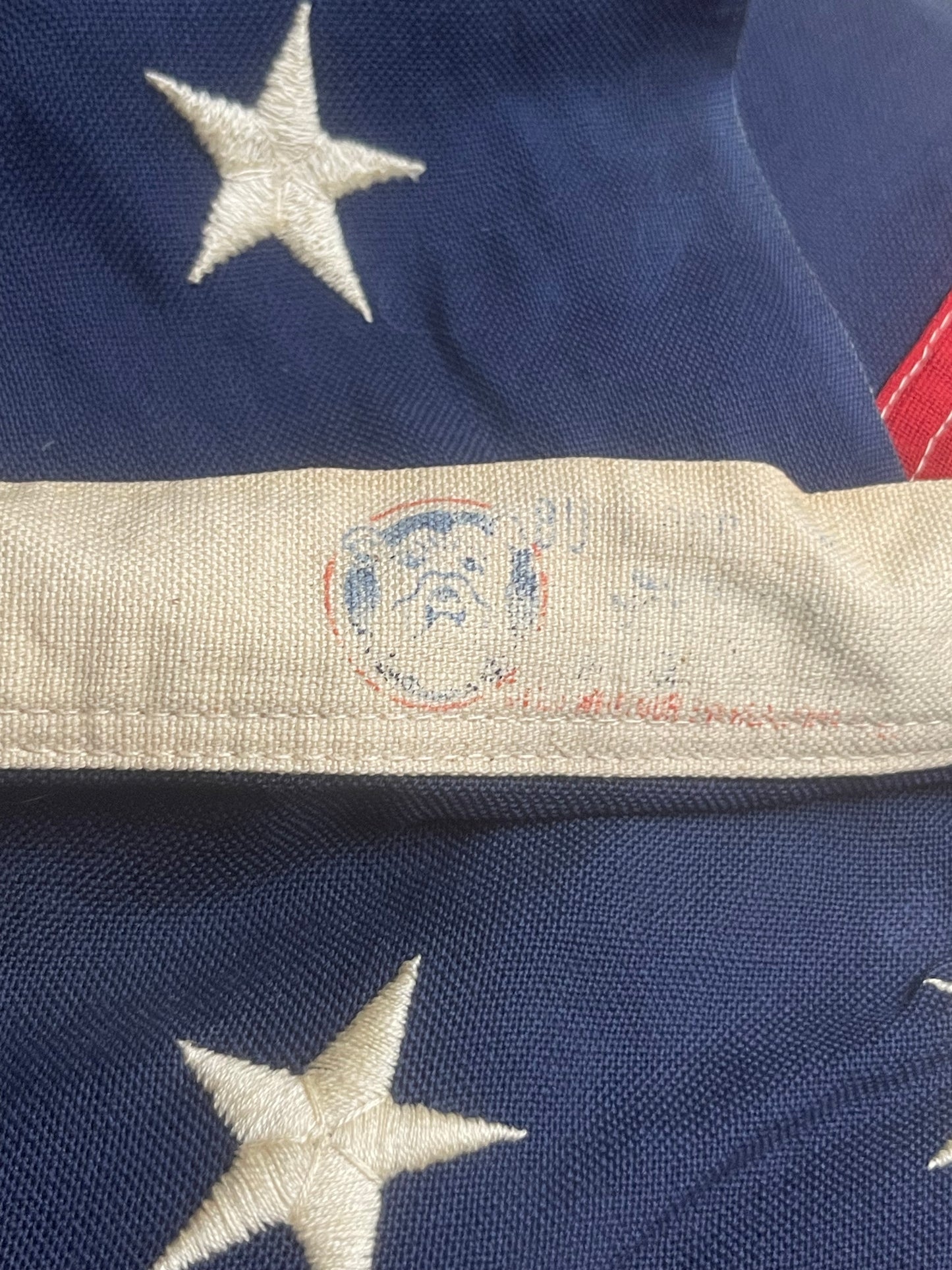 UNITED STATES WW2 EMBROIDERED 48 STAR FLAG W/ORIGINAL FLAG POLE BY BULLDOG BUNTING 4’ x 6’ EXTREMELY RARE EXAMPLE