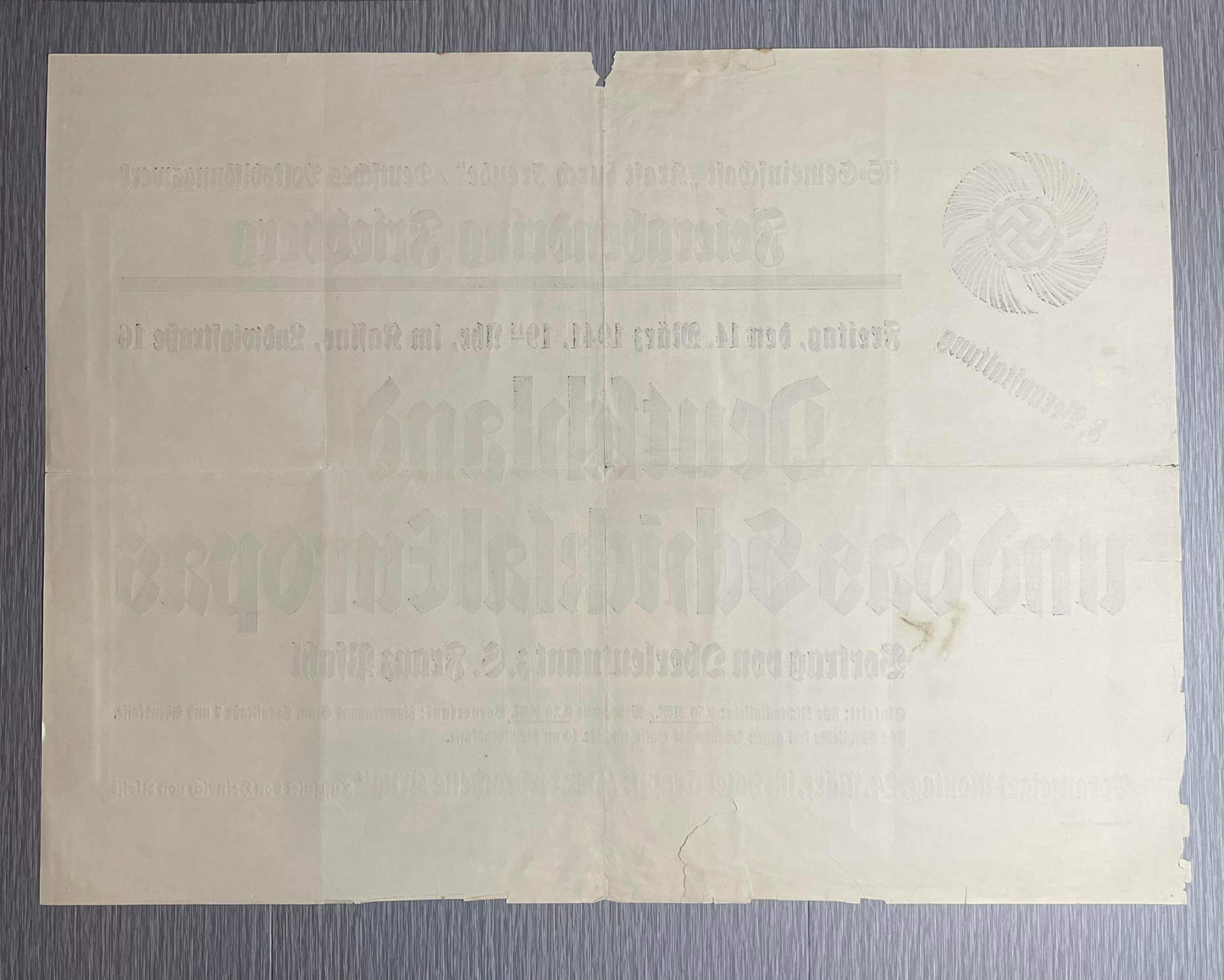 GERMAN WW2 1941 KDF NS COMMUNITY 'NATIONAL EDUCATION CENTER' POSTER ADVERTISING LECTURE & COMEDY SHOW AT CASINO HOTEL TRAPP