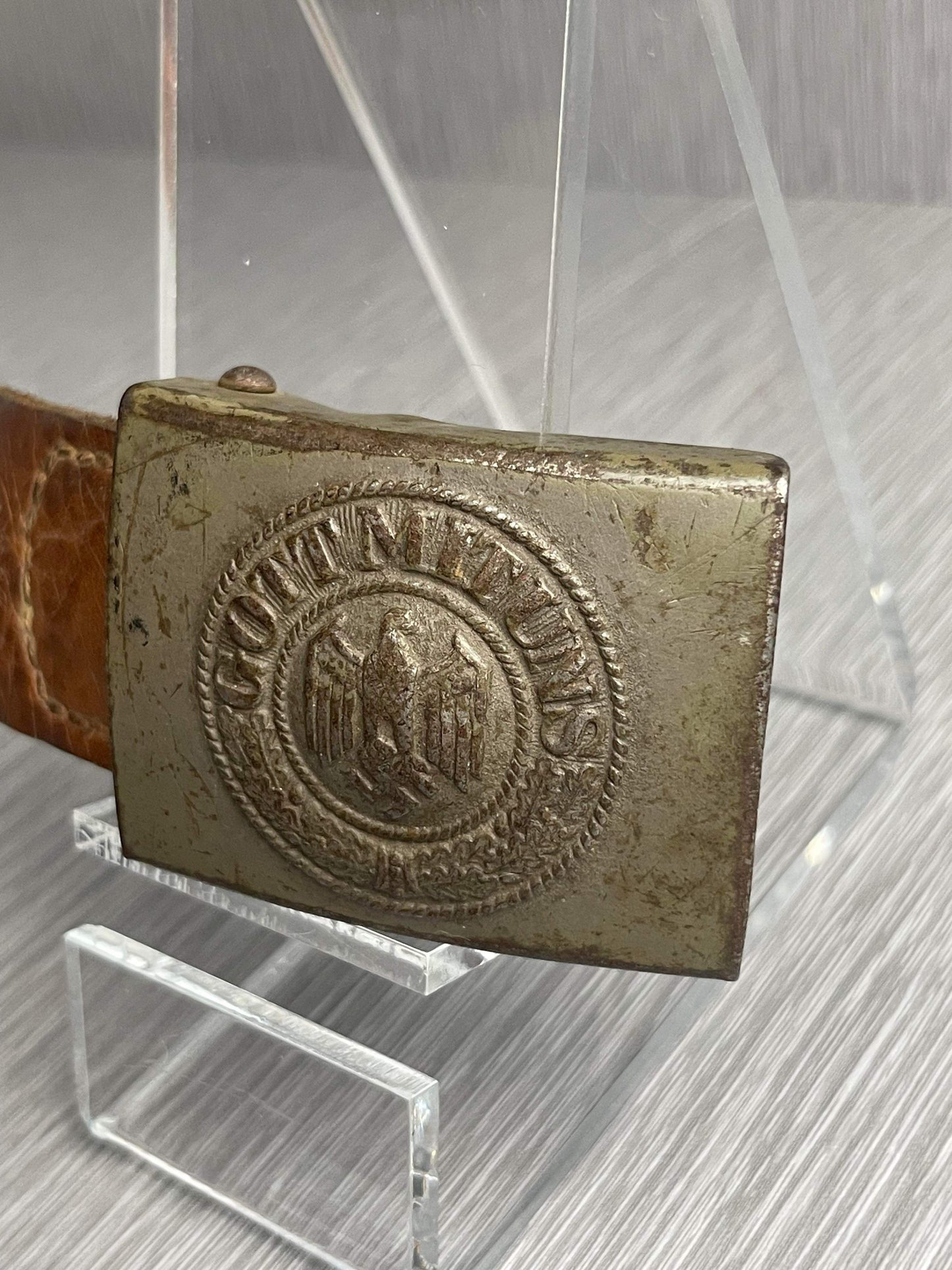 GERMAN WW2 HEER PAINTED STEEL BELT BUCKLE BY GEBBRÜDER SCHNEIDER, WIEN 1940