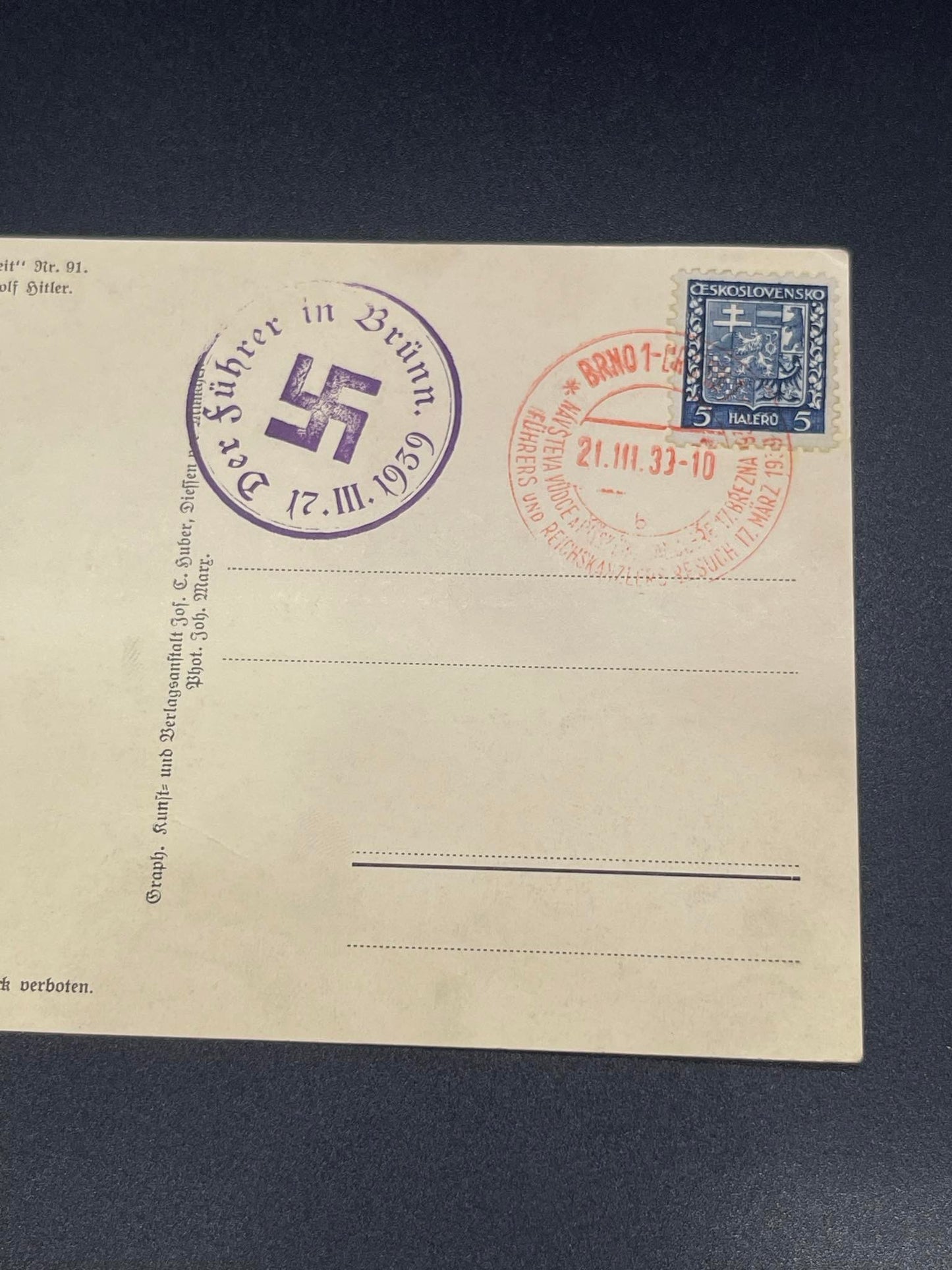 GERMAN WW2 ADOLF HITLER CZECHOSLOVAKIA POSTCARD