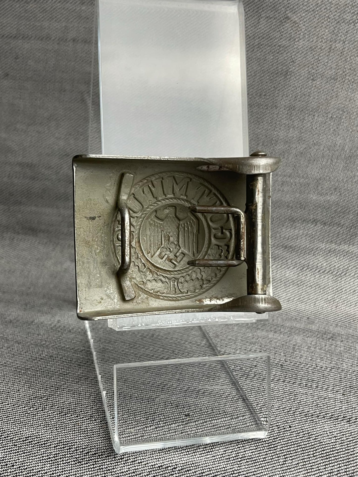 GERMAN WW2 LATE WAR HEER PAINTED STEEL BELT BUCKLE