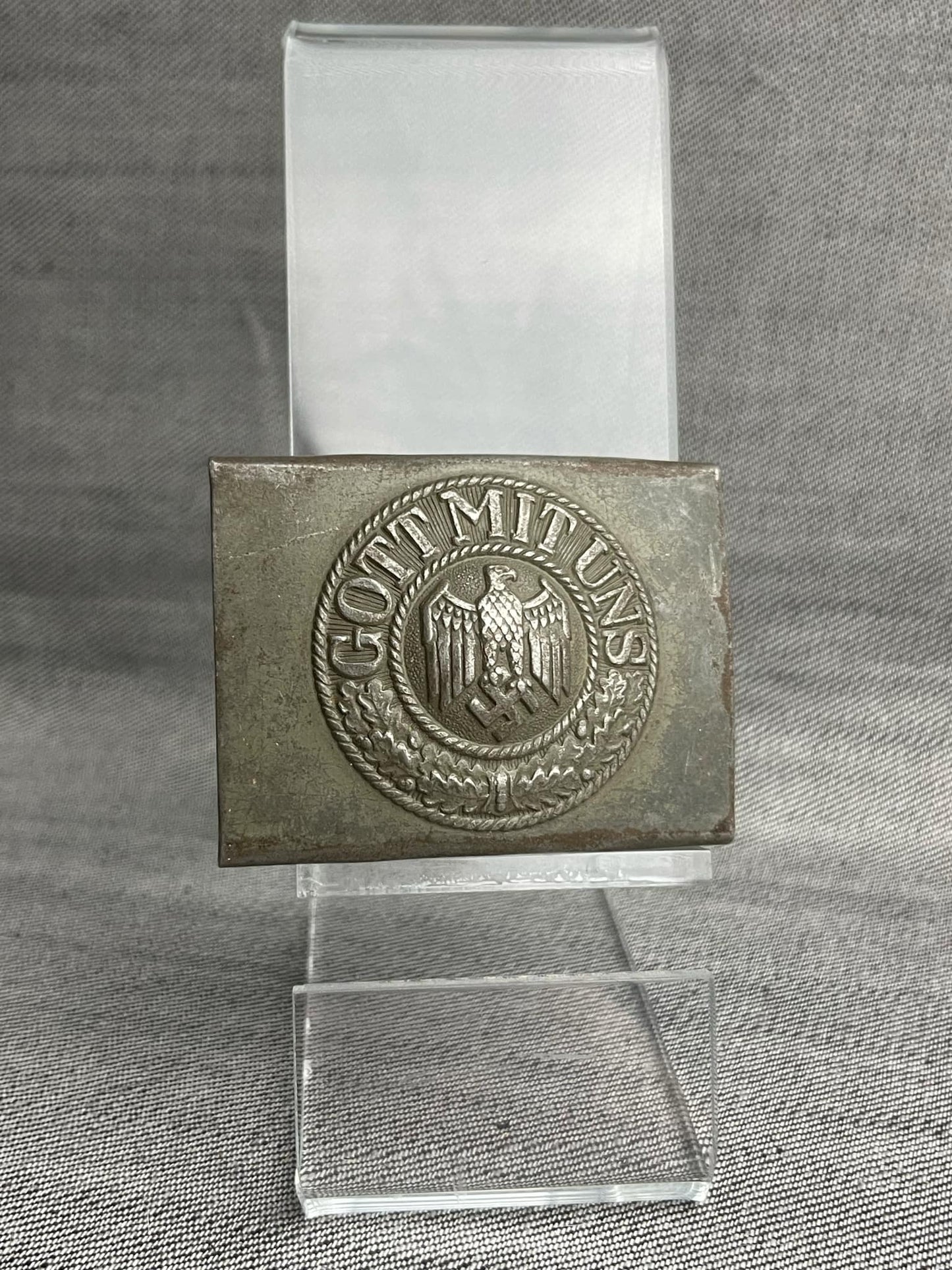 GERMAN WW2 LATE WAR HEER PAINTED STEEL BELT BUCKLE