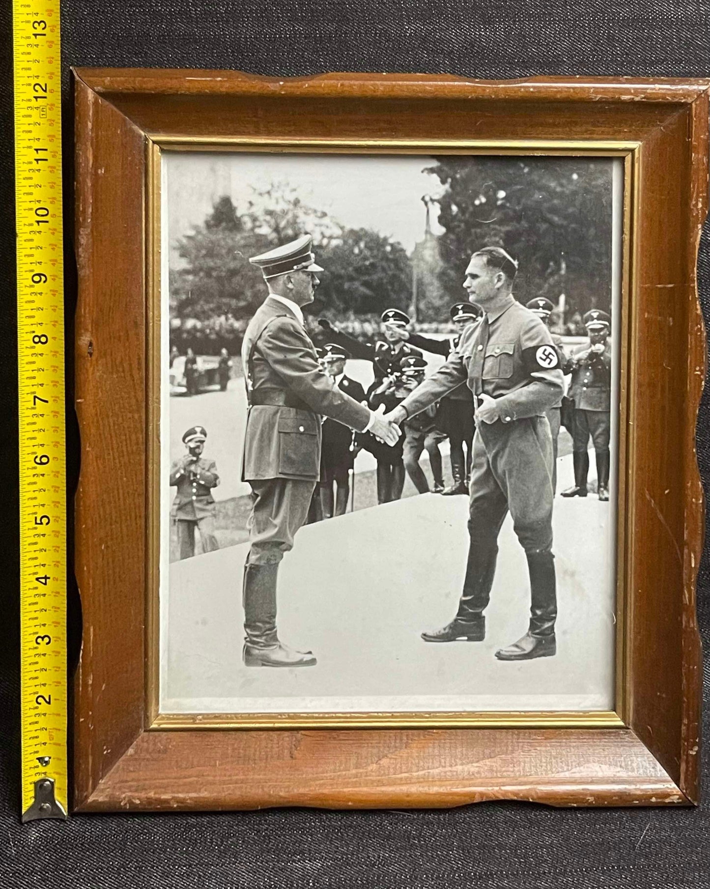 GERMAN WW2 FRAMED PHOTO OF ADOLF HITLER AND RUDOLF HESS AT NURNBERG NSDAP RALLY IN 1938