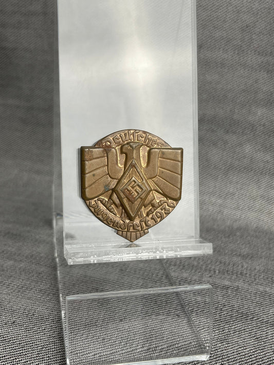 GERMAN WW2 HITLER JUGEND RALLY "DEUTSCHES JUGENDFEST 1936" BADGE / TINNIE “V” MARKED