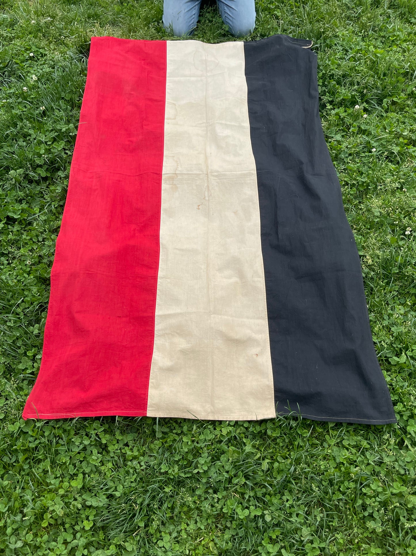 GERMAN WW2 NATIONAL TRI-COLOR FLAG WITH ORIGINAL ROPE 44" X 78"