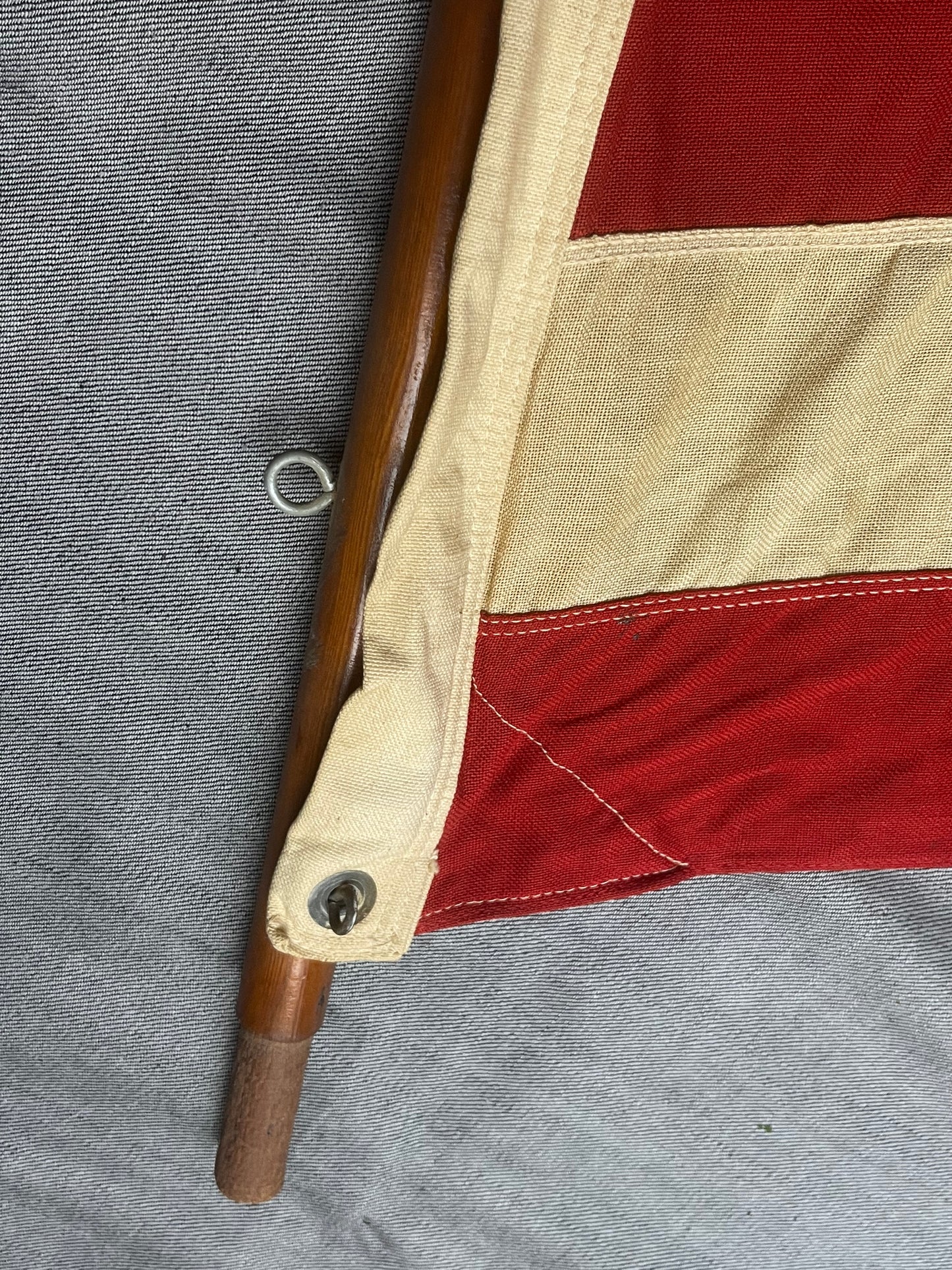 UNITED STATES WW2 EMBROIDERED 48 STAR FLAG W/ORIGINAL FLAG POLE BY BULLDOG BUNTING 4’ x 6’ EXTREMELY RARE EXAMPLE