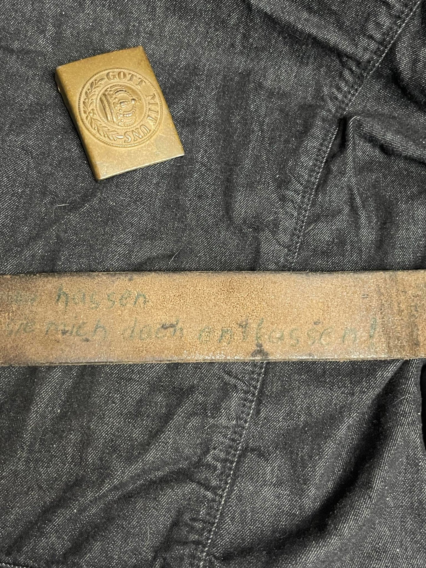 GERMAN WW1 IMPERIAL GERMAN BELT & BUCKLE NAMED W/ SOLDIERS BATTLE POEM