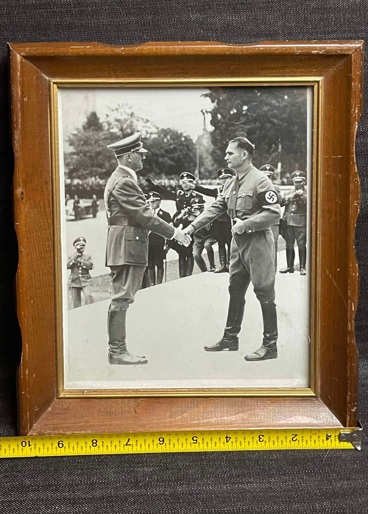 GERMAN WW2 FRAMED PHOTO OF ADOLF HITLER AND RUDOLF HESS AT NURNBERG NSDAP RALLY IN 1938