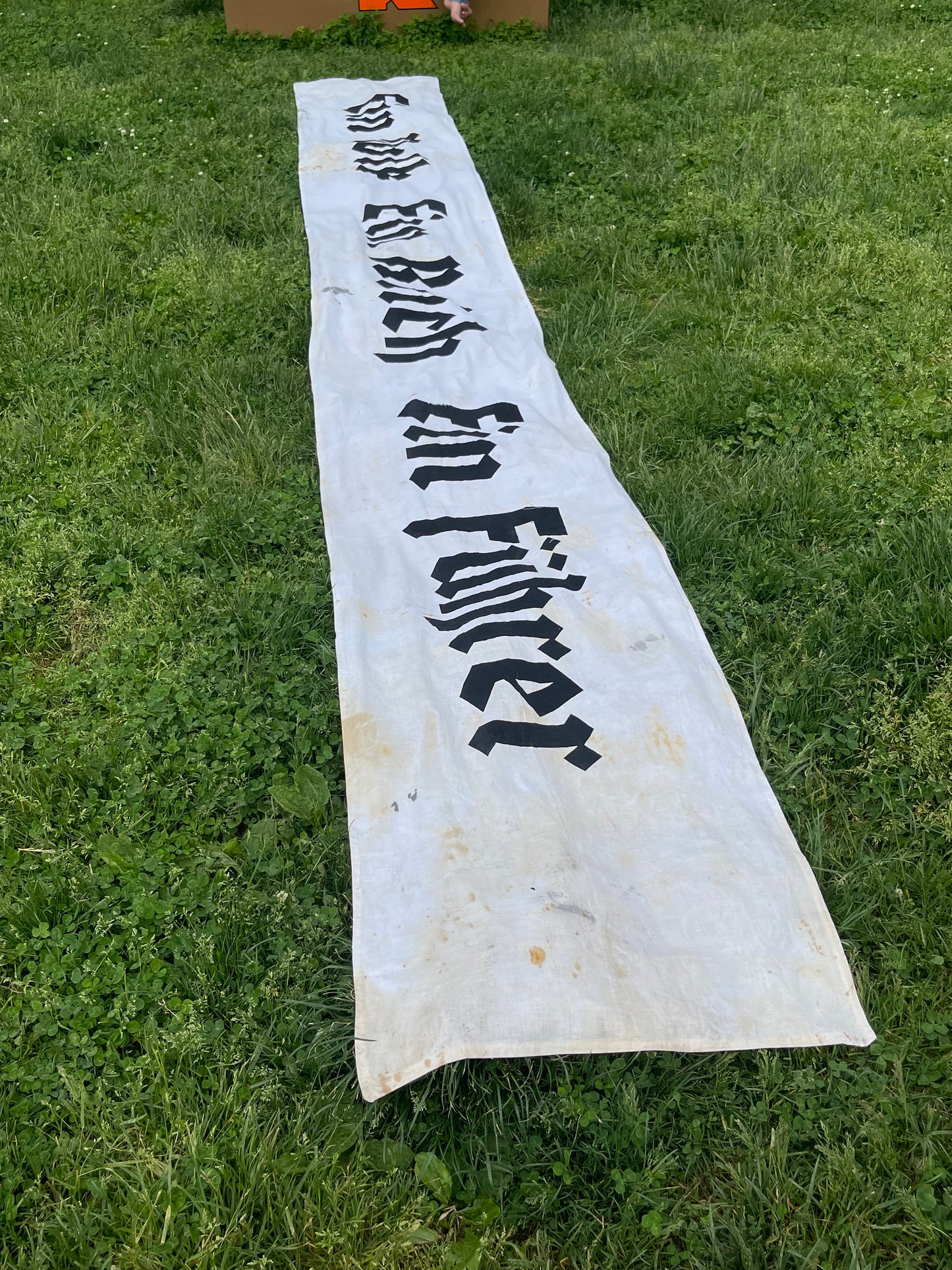 GERMAN WW2 "EIN VOLK EIN REICH EIN FUHRER" 19FTX2.5FT BUILDING FLAG/BANNER VET BRINGBACK