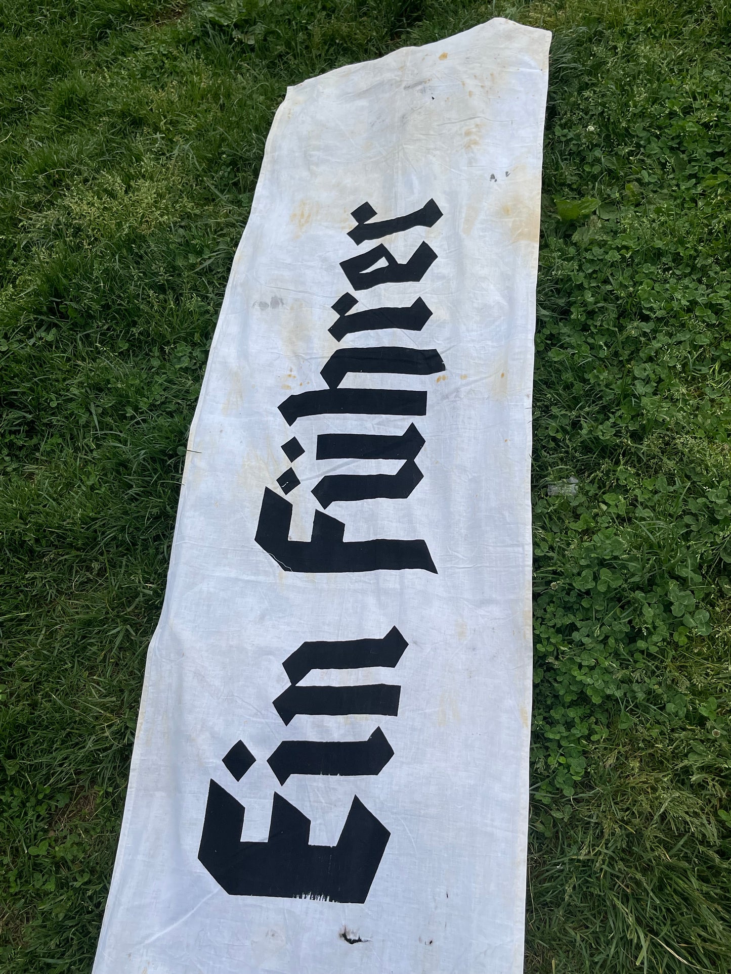 GERMAN WW2 "EIN VOLK EIN REICH EIN FUHRER" 19FTX2.5FT BUILDING FLAG/BANNER VET BRINGBACK