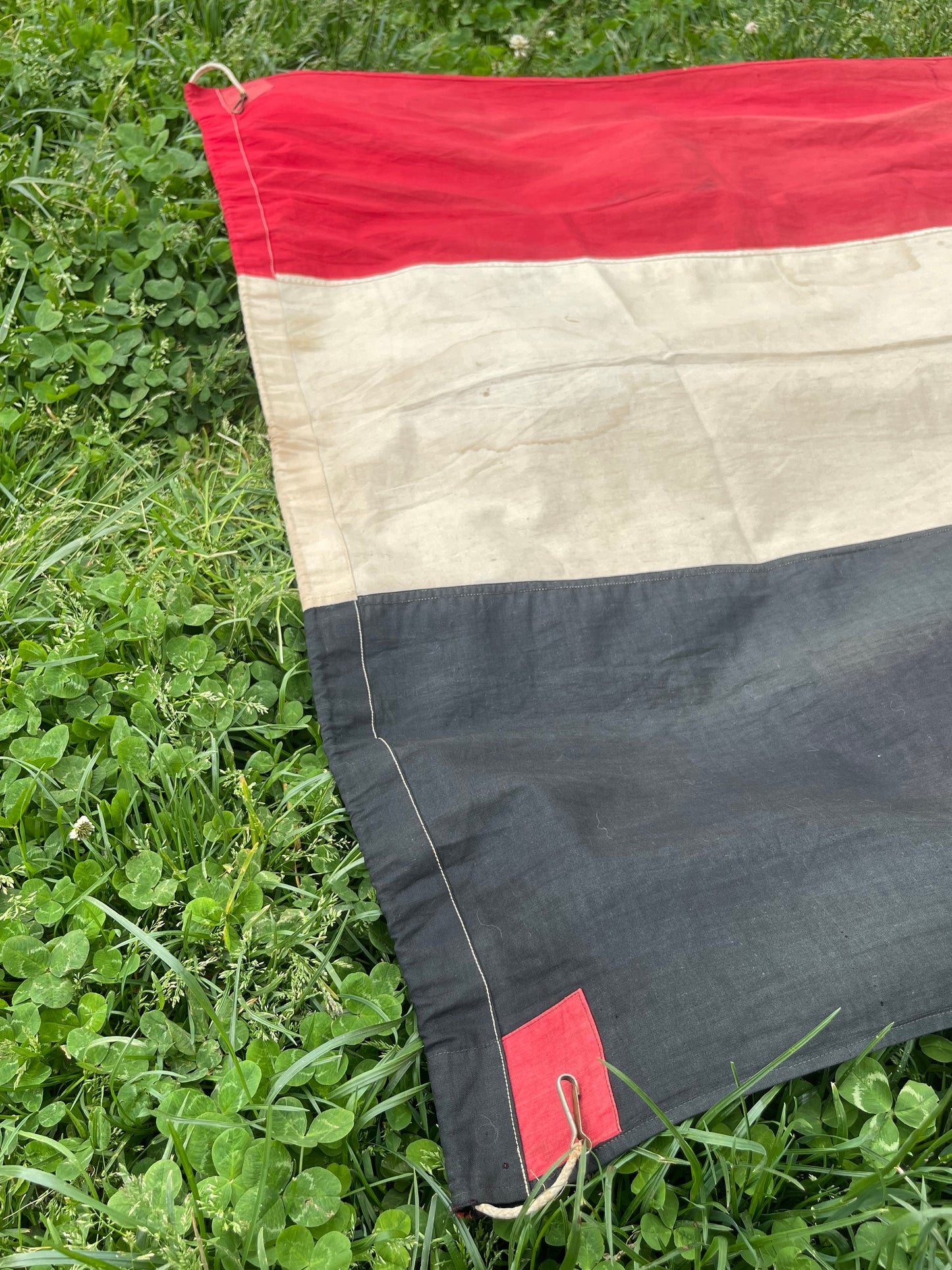 GERMAN WW2 NATIONAL TRI-COLOR FLAG WITH ORIGINAL ROPE 44" X 78"