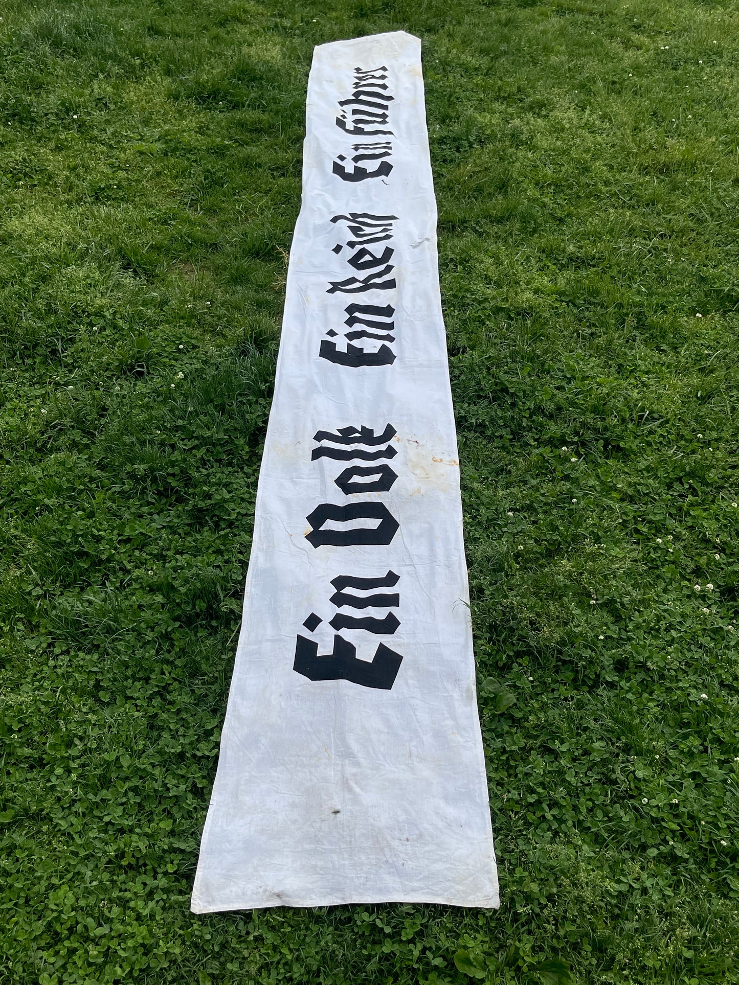 GERMAN WW2 "EIN VOLK EIN REICH EIN FUHRER" 19FTX2.5FT BUILDING FLAG/BANNER VET BRINGBACK