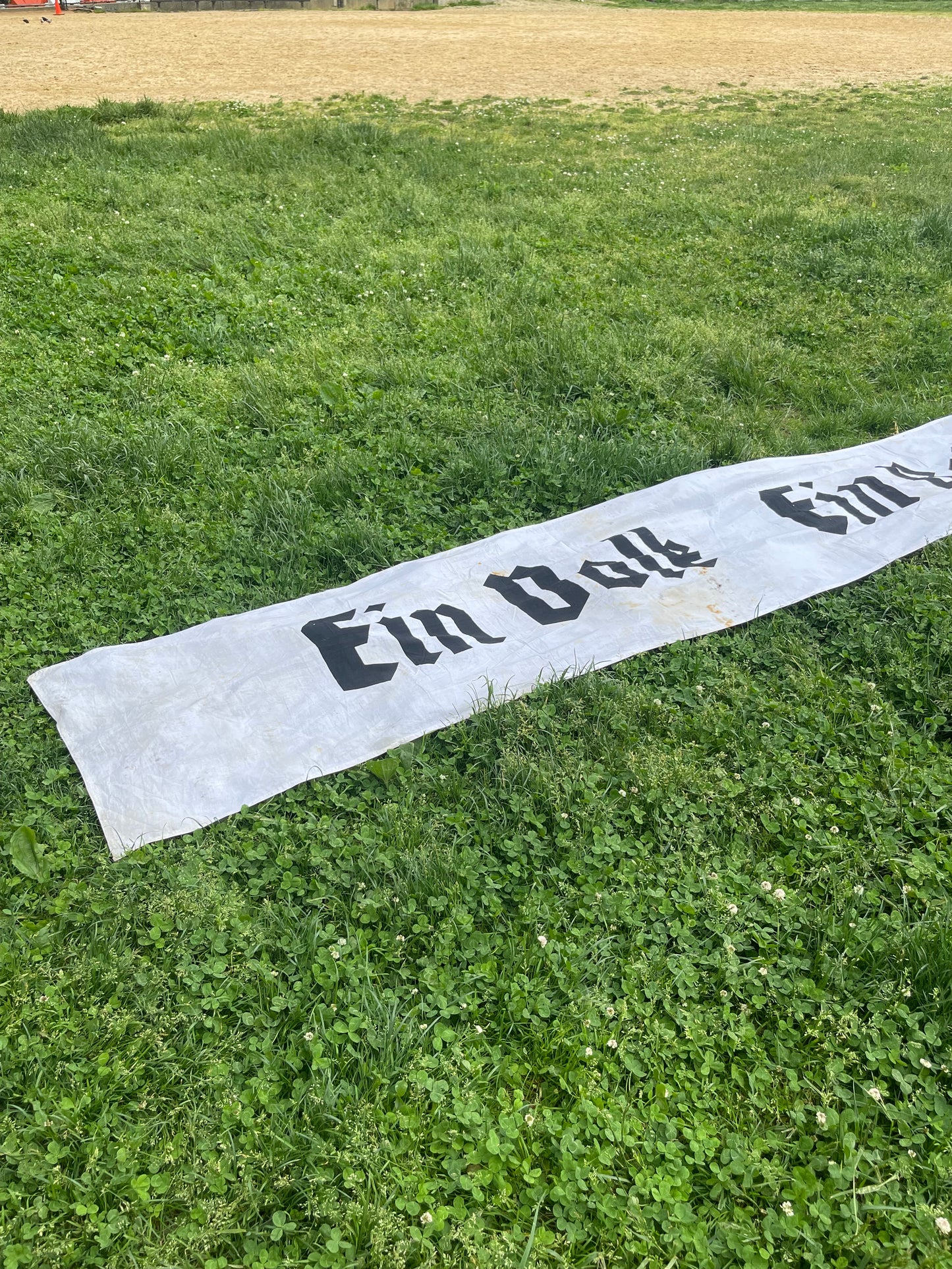 GERMAN WW2 "EIN VOLK EIN REICH EIN FUHRER" 19FTX2.5FT BUILDING FLAG/BANNER VET BRINGBACK