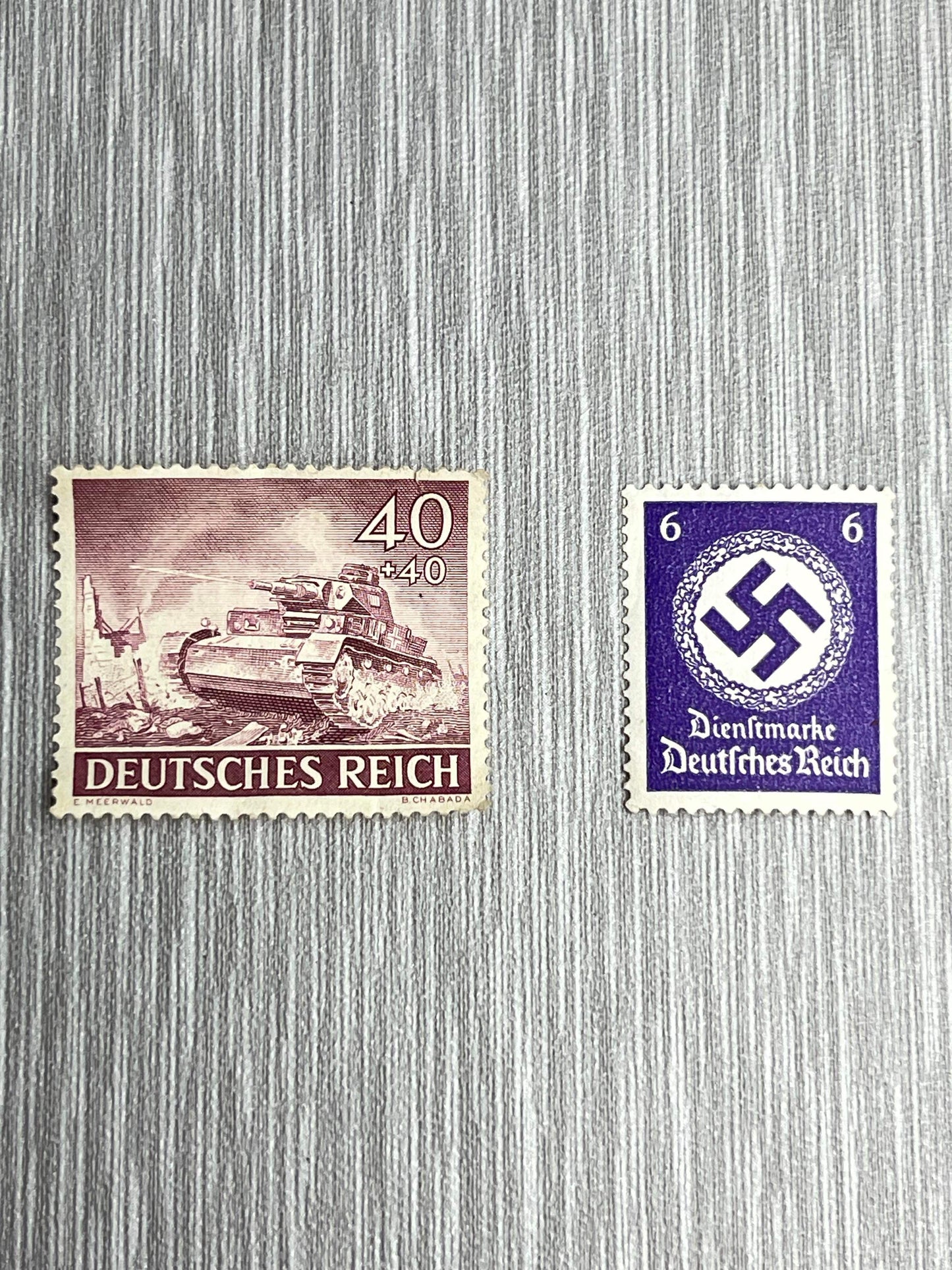 GERMAN WW2 1943 DEUTSCHES REICH 40PF PAZER IV & NATIONAL SYMBOL 6PF STAMP LOT