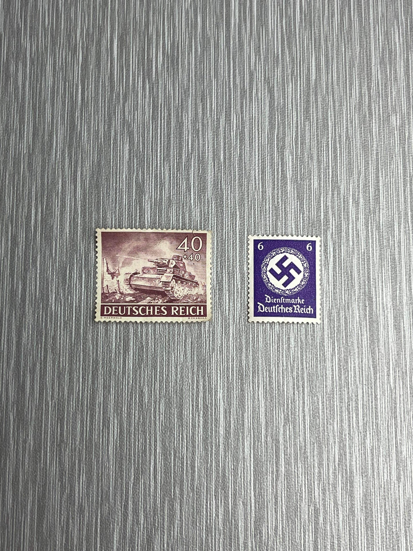 GERMAN WW2 1943 DEUTSCHES REICH 40PF PAZER IV & NATIONAL SYMBOL 6PF STAMP LOT