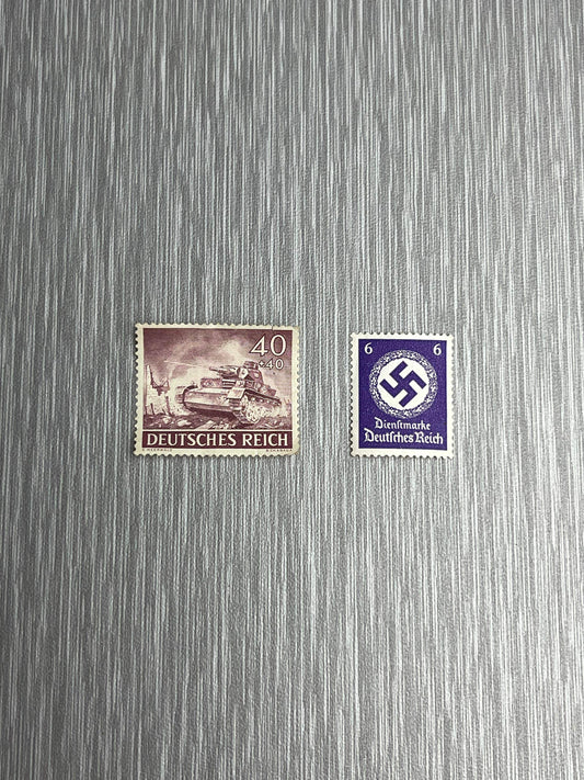 GERMAN WW2 1943 DEUTSCHES REICH 40PF PAZER IV & NATIONAL SYMBOL 6PF STAMP LOT