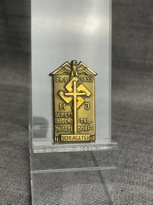 GERMAN WW2 1933 HITLER JUGEND "HJ" DUSSELDORF SCHLAGETER TINNIE