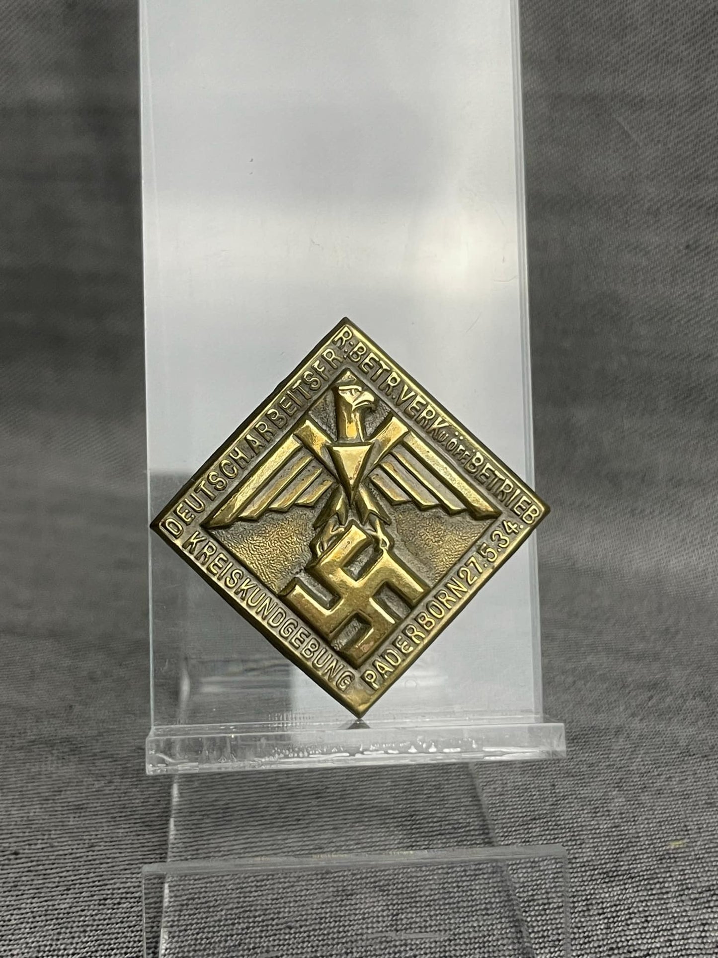 GERMAN WW2 1934 DEUTSCHE ARBEITSFRONT PADERBORN DISTRICT RALLY BADGE