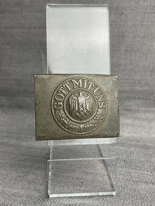 GERMAN WW2 LATE WAR HEER PAINTED STEEL BELT BUCKLE